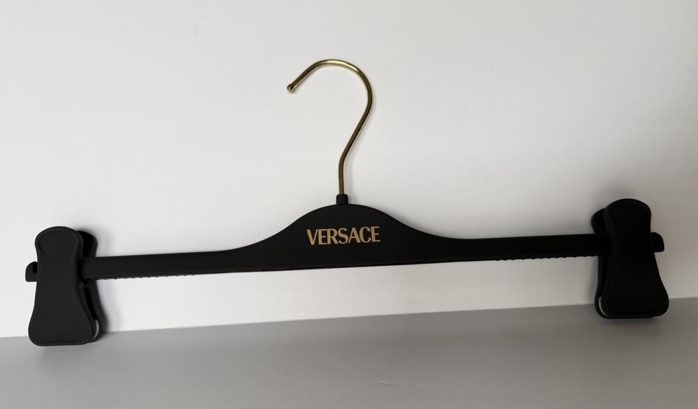 VERSACE Gray Plustic Clip Pants Hangers with Gold Hardware 14.5"
